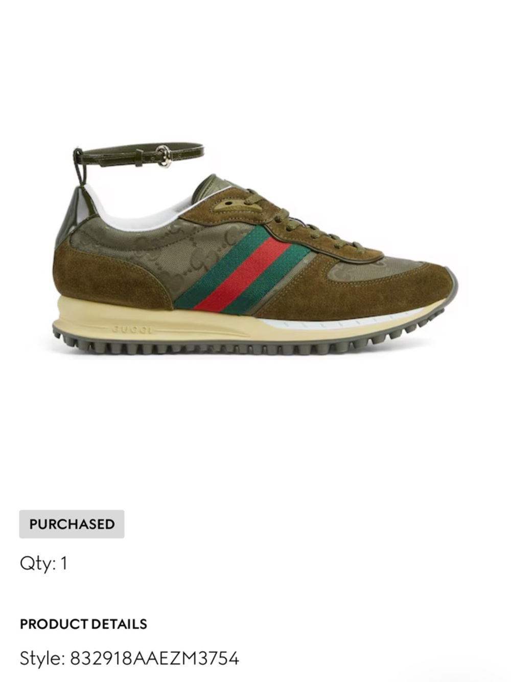 Gucci Olive Suede Runner with Red-Green Web Stripe - Picture 6 of 8
